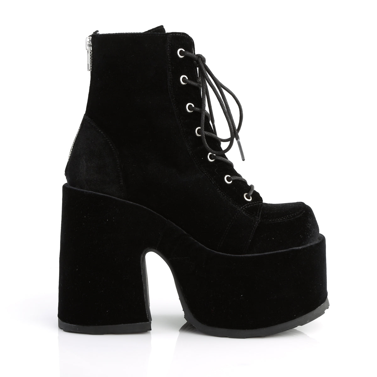 5" ChunkyHeel, 3" P/FLace-Up Ankle Boot, Metal Back Zip (Demonia CAM203/B)