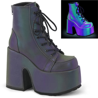 5" ChunkyHeel, 3" P/FLace-Up Ankle Boot, Metal Back Zip (Demonia CAM203/B)