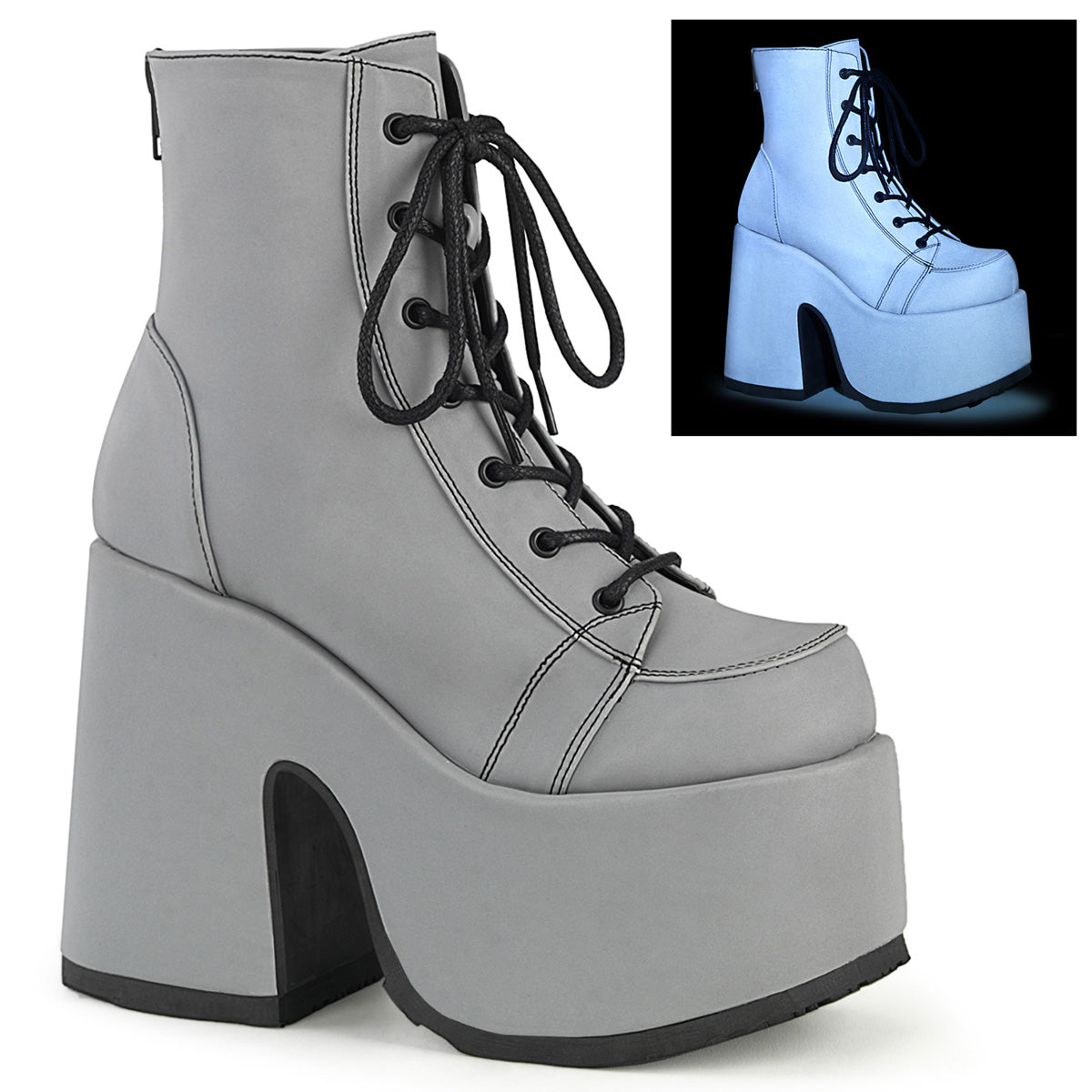 5" ChunkyHeel, 3" P/FLace-Up Ankle Boot, Metal Back Zip (Demonia CAM203/B)