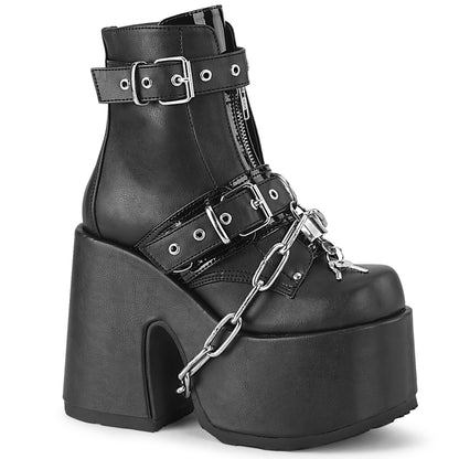5" Chunky Heel, 3" P/F Lace-Up Ankle Boot, Front Metal Zip (Demonia CAM205/BVL)