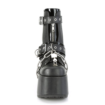 5" Chunky Heel, 3" P/F Lace-Up Ankle Boot, Front Metal Zip (Demonia CAM205/BVL)