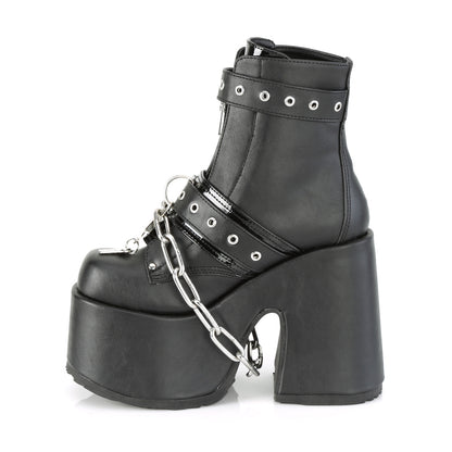 5" Chunky Heel, 3" P/F Lace-Up Ankle Boot, Front Metal Zip (Demonia CAM205/BVL)