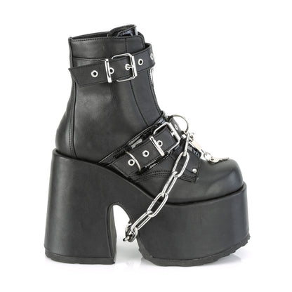 5" Chunky Heel, 3" P/F Lace-Up Ankle Boot, Front Metal Zip (Demonia CAM205/BVL)
