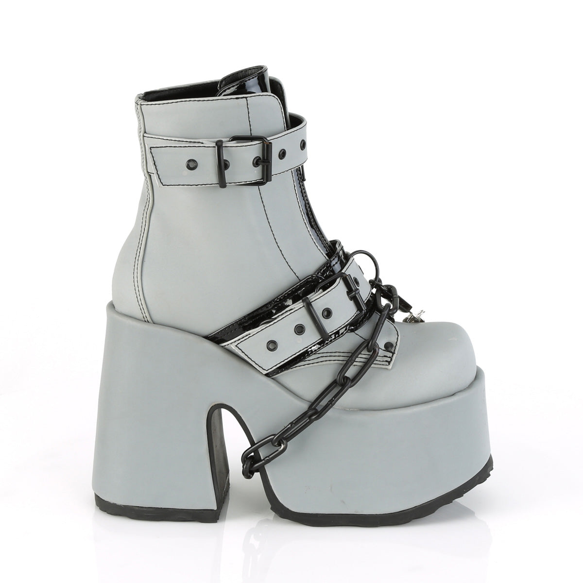 5" Chunky Heel, 3" P/F Lace-Up Ankle Boot, Front Metal Zip (Demonia CAM205/BVL)