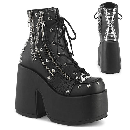 5" Chunky Heel, 3" P/F Lace-Up Ankle Boot, Outside Zip (Demonia CAM208/BVL)