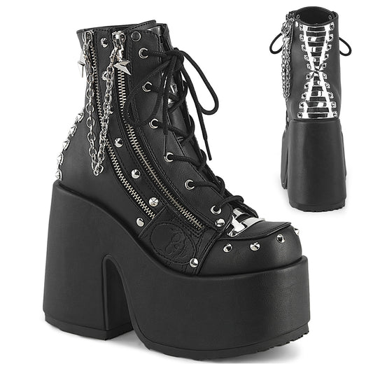 5" Chunky Heel, 3" P/F Lace-Up Ankle Boot, Outside Zip (Demonia CAM208/BVL)