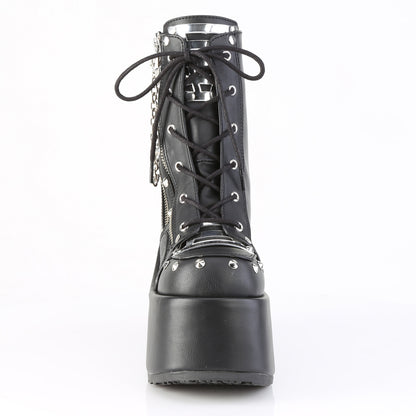 5" Chunky Heel, 3" P/F Lace-Up Ankle Boot, Outside Zip (Demonia CAM208/BVL)