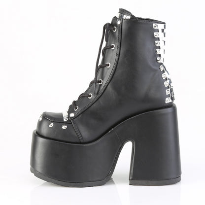 5" Chunky Heel, 3" P/F Lace-Up Ankle Boot, Outside Zip (Demonia CAM208/BVL)
