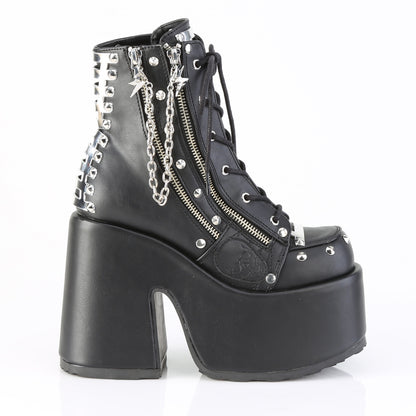 5" Chunky Heel, 3" P/F Lace-Up Ankle Boot, Outside Zip (Demonia CAM208/BVL)