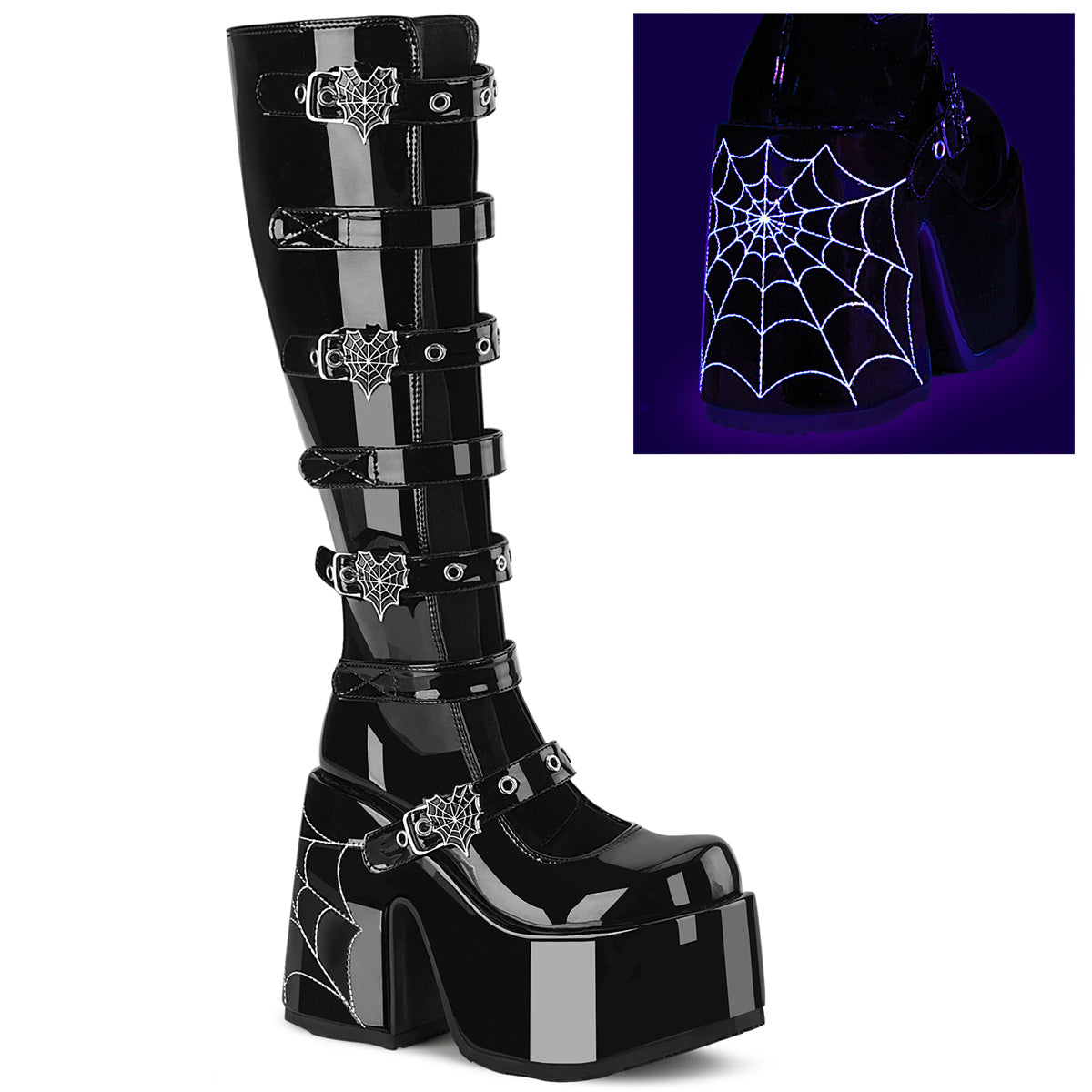 5" Chunky Heel, 3" P/F Open Front Knee High BT, Inside Zip (Demonia CAM223/B)