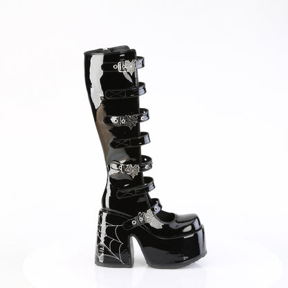 5" Chunky Heel, 3" P/F Open Front Knee High BT, Inside Zip (Demonia CAM223/B)