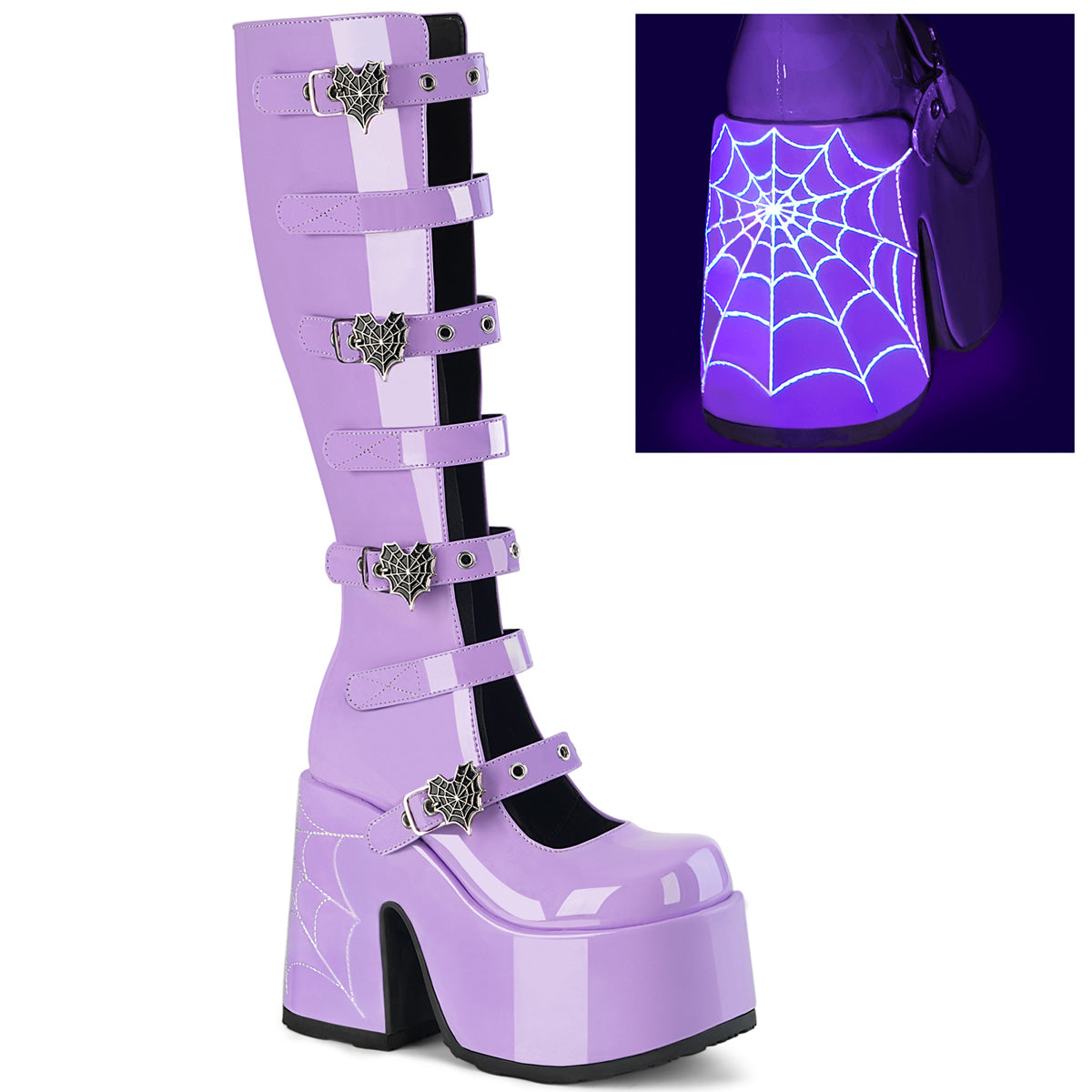 5" Chunky Heel, 3" P/F Open Front Knee High BT, Inside Zip (Demonia CAM223/B)