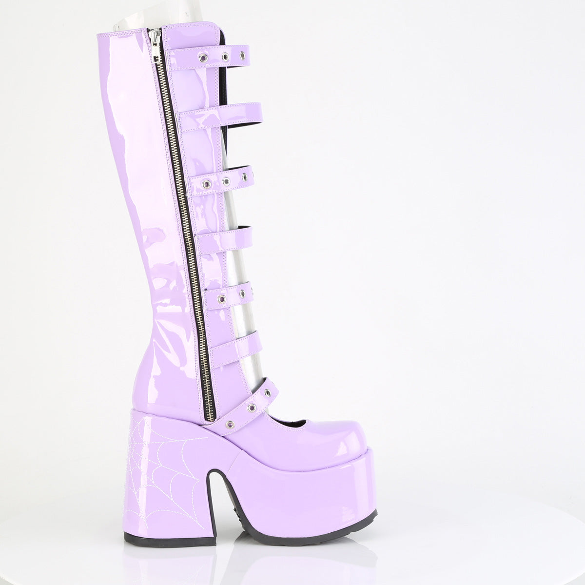5" Chunky Heel, 3" P/F Open Front Knee High BT, Inside Zip (Demonia CAM223/B)