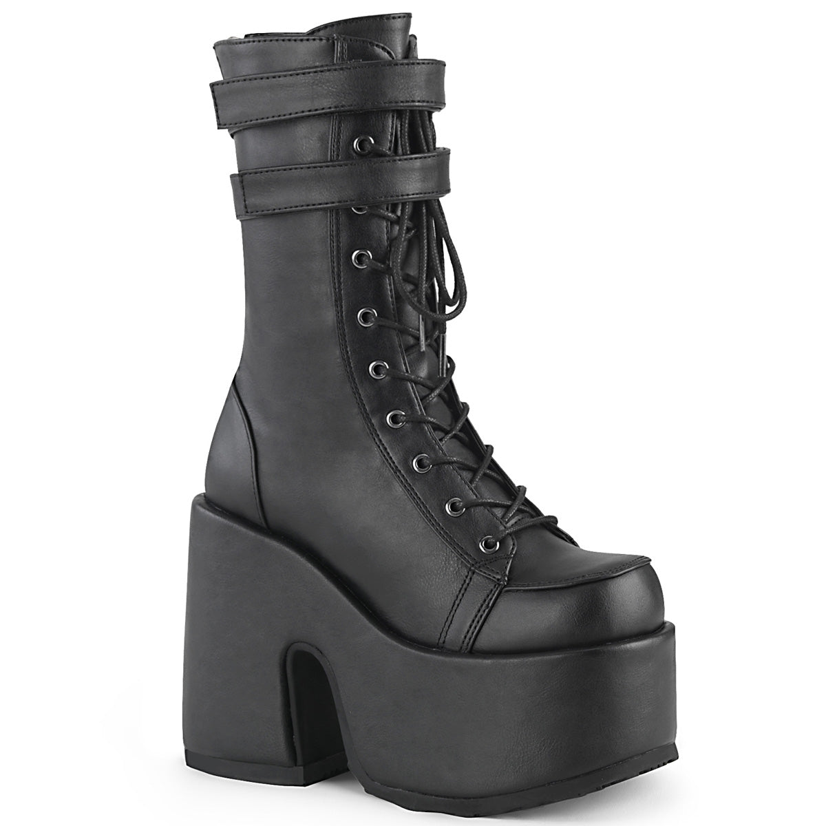 5" Chunky Heel, 3" P/F Lace-Up Mid-Calf Boot, Back Zip (Demonia CAM250/BVL)