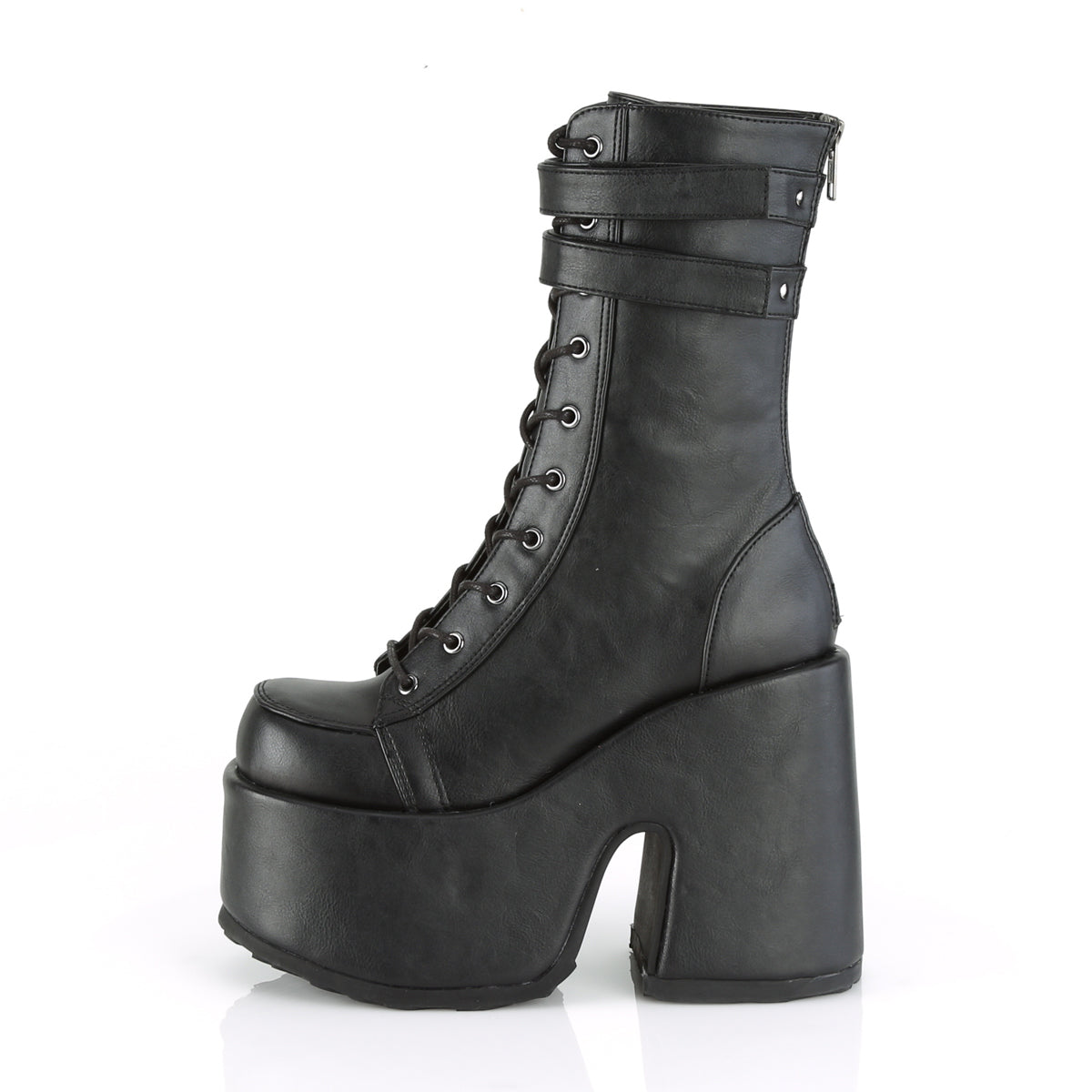 5" Chunky Heel, 3" P/F Lace-Up Mid-Calf Boot, Back Zip (Demonia CAM250/BVL)