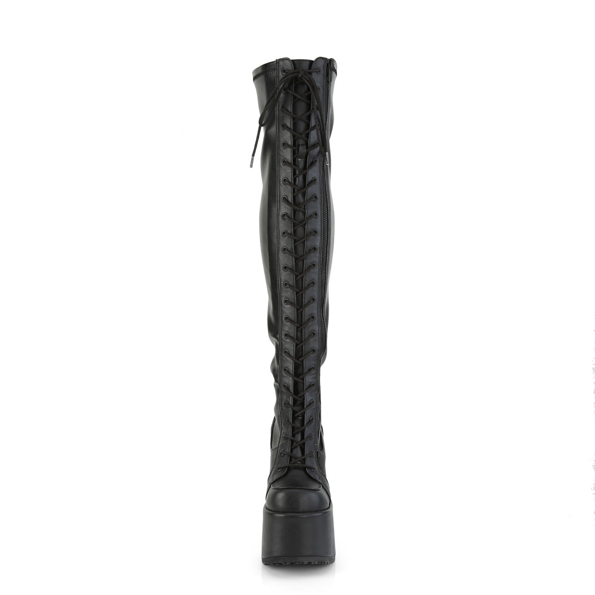5" ChunkyHeel, 3" PF Thigh-High Lace-UpBoot,OutsideZip (Demonia CAM300/B)