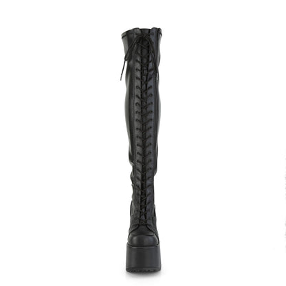 5" ChunkyHeel, 3" PF Thigh-High Lace-UpBoot,OutsideZip (Demonia CAM300/B)