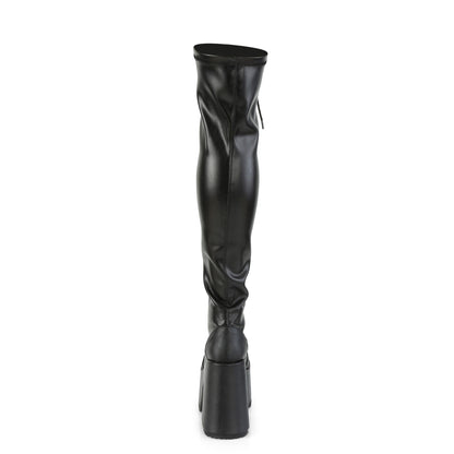 5" ChunkyHeel, 3" PF Thigh-High Lace-UpBoot,OutsideZip (Demonia CAM300/B)