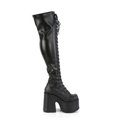 5" ChunkyHeel, 3" PF Thigh-High Lace-UpBoot,OutsideZip (Demonia CAM300/B)