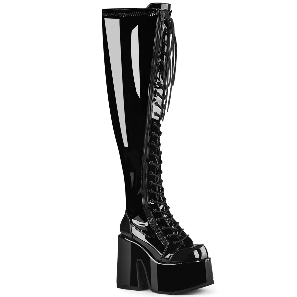 5" Chunky Heel, 3" PF Wide Calf Thigh-High Boot,Outside Zip (Demonia CAM300WC/B)