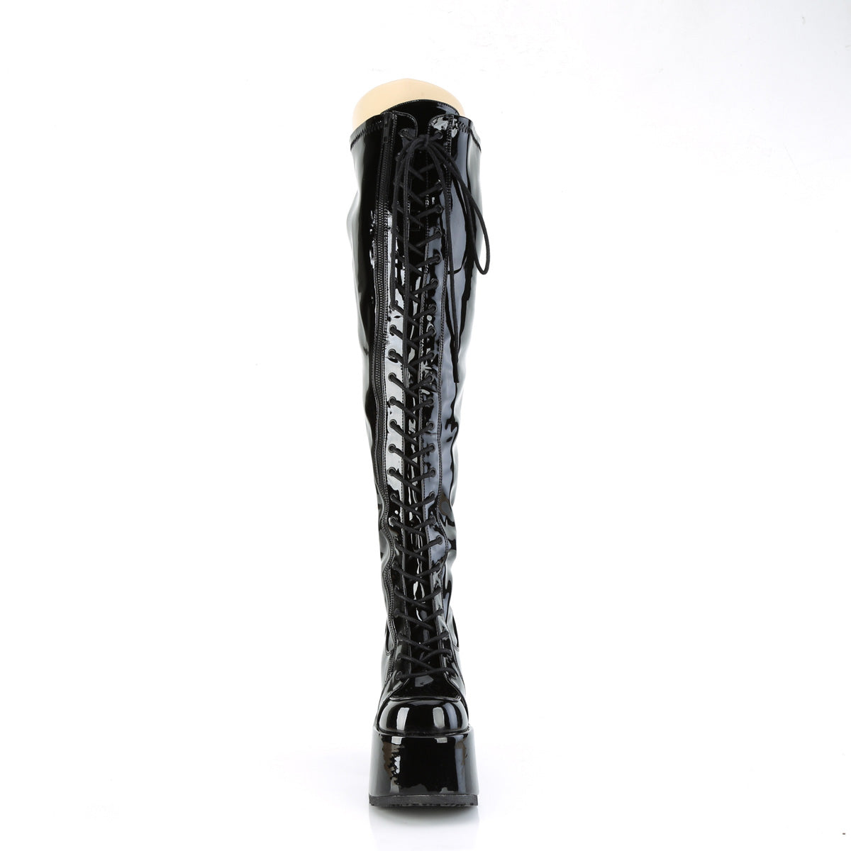 5" Chunky Heel, 3" PF Wide Calf Thigh-High Boot,Outside Zip (Demonia CAM300WC/B)