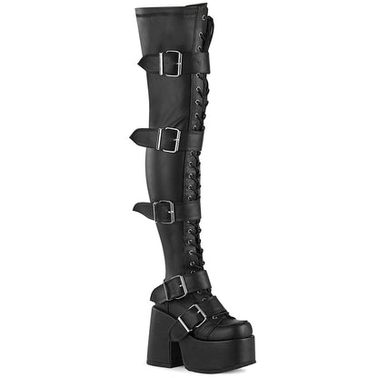 5" Chunky Heel, 3" PF Thigh-High Lace-Up Boot, Inside Zip (Demonia CAM305/BPHG)