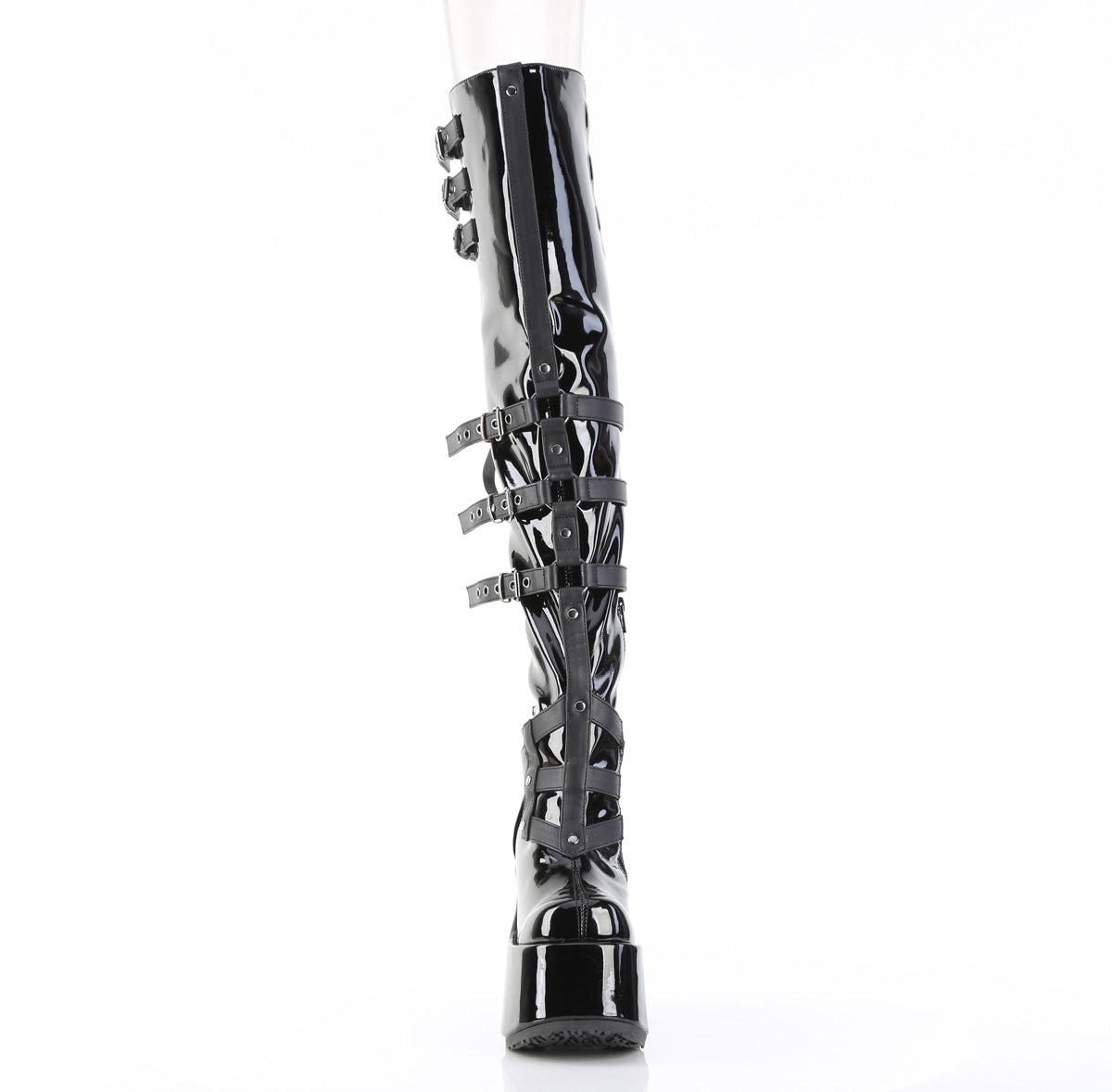 5" Chunky Heel, 3" PF Back Lace Thigh-High Boot, Inside Zip (Demonia CAM308/B)