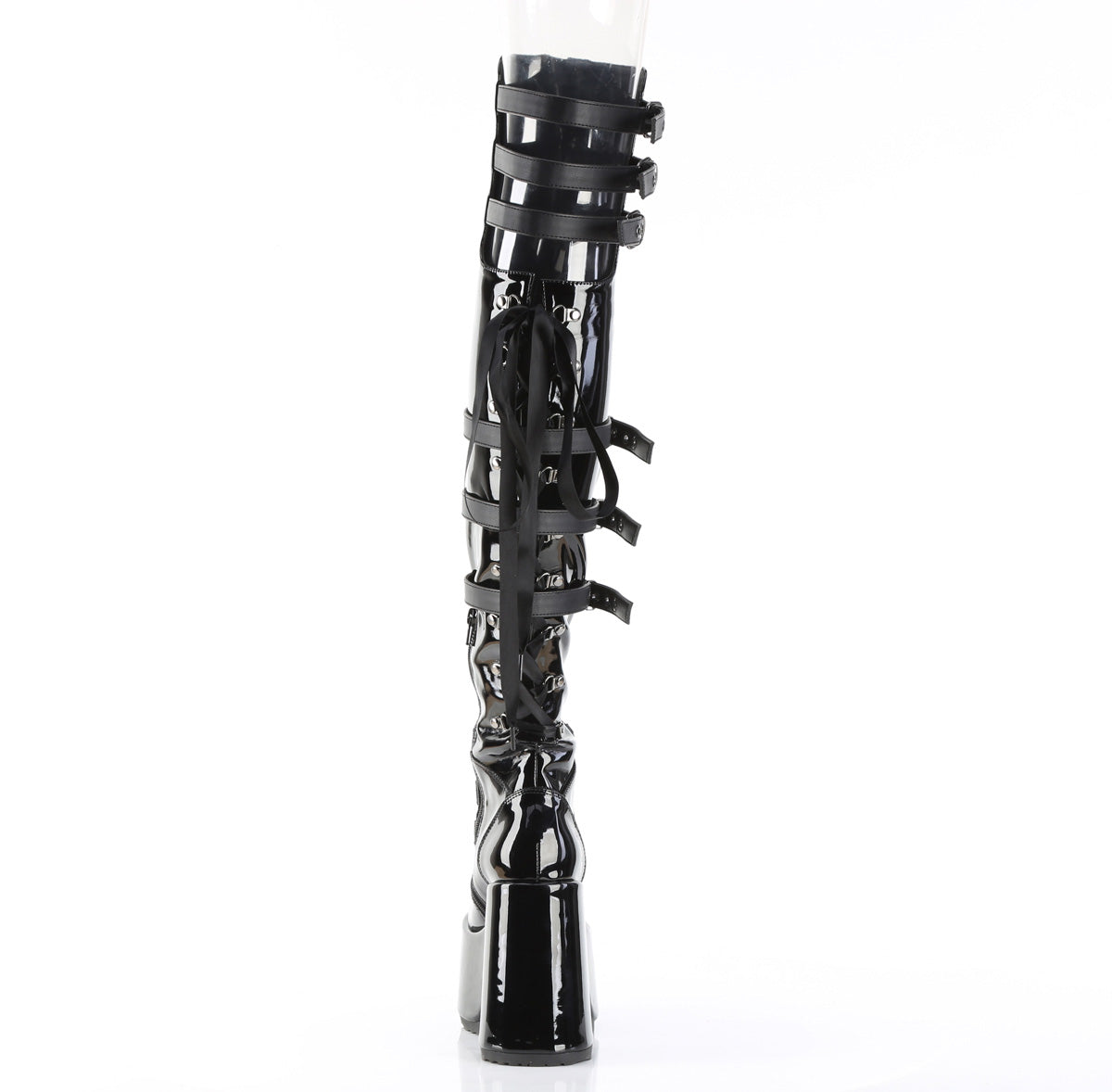 5" Chunky Heel, 3" PF Back Lace Thigh-High Boot, Inside Zip (Demonia CAM308/B)