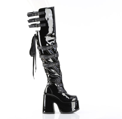 5" Chunky Heel, 3" PF Back Lace Thigh-High Boot, Inside Zip (Demonia CAM308/B)