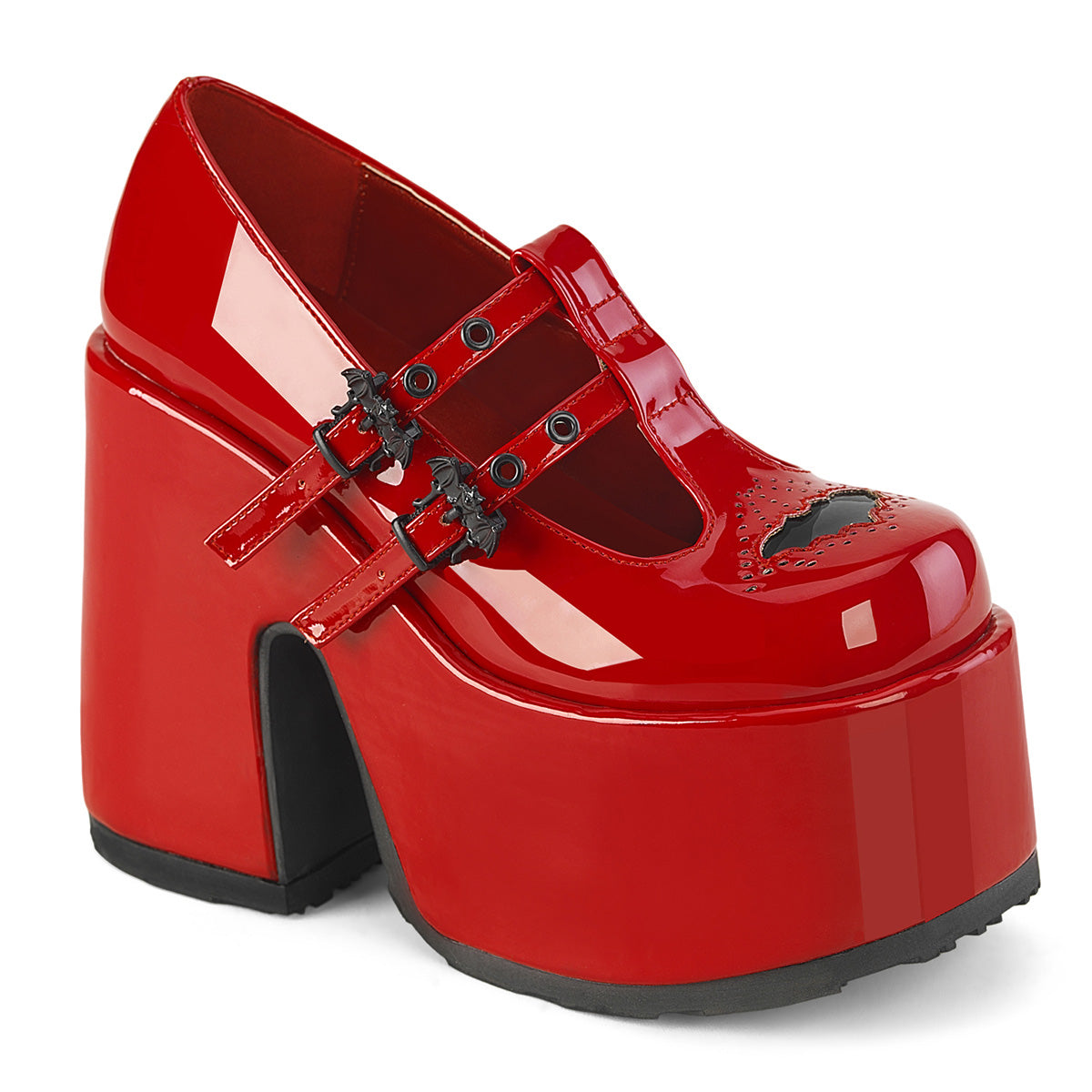 5" Chunky Heel, 3" Platform Eyelet Double T-Strap Maryjane (Demonia CAM55/BVL)