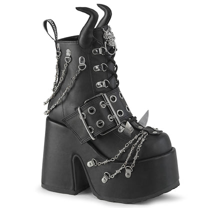 5" Chunky Heel, 3" PF, D-Ring Lace-Up Ankle Boot, Side Zip (Demonia CAM64/BVL)
