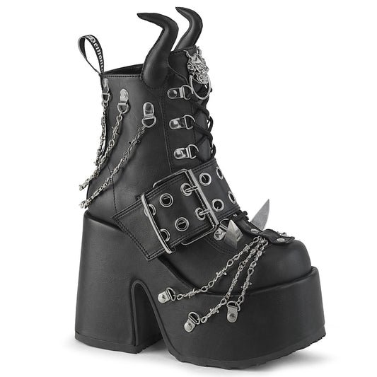 5" Chunky Heel, 3" PF, D-Ring Lace-Up Ankle Boot, Side Zip (Demonia CAM64/BVL)