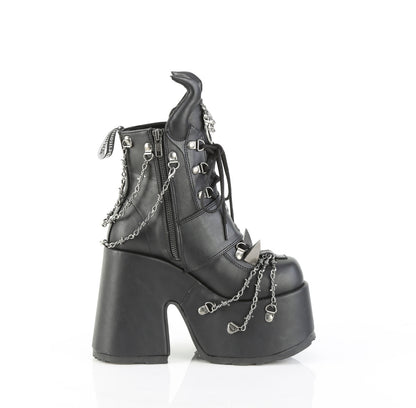 5" Chunky Heel, 3" PF, D-Ring Lace-Up Ankle Boot, Side Zip (Demonia CAM64/BVL)
