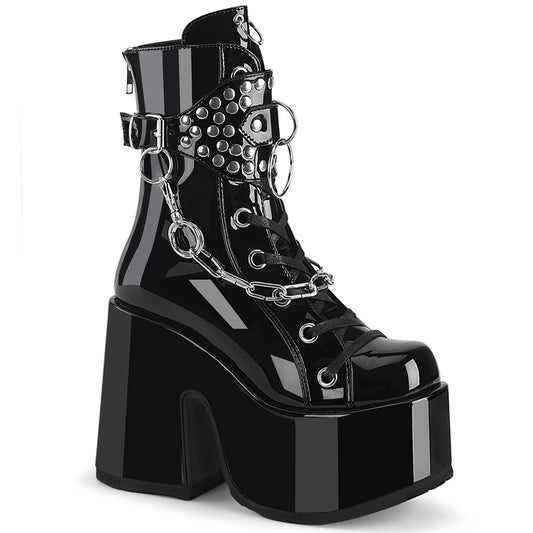 **5" Chunky Heel, 3" P/F Lace-Up Mid-Calf Boot, Back Zip (Demonia CAM65/B)