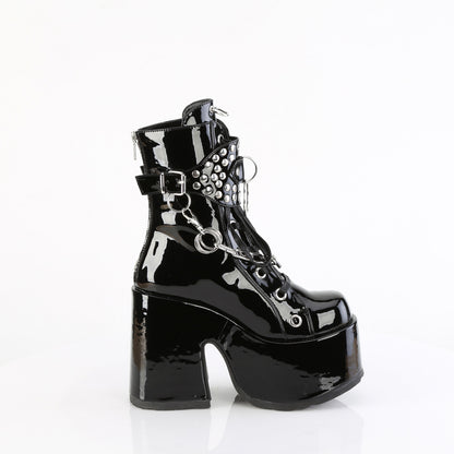 **5" Chunky Heel, 3" P/F Lace-Up Mid-Calf Boot, Back Zip (Demonia CAM65/B)