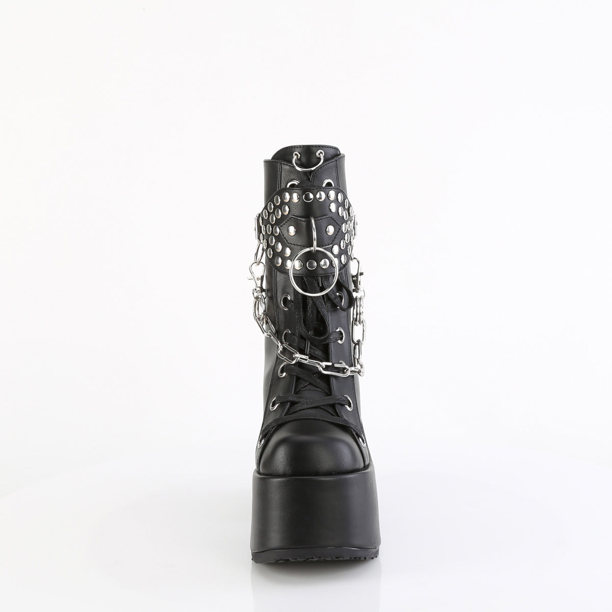 **5" Chunky Heel, 3" P/F Lace-Up Mid-Calf Boot, Back Zip (Demonia CAM65/B)