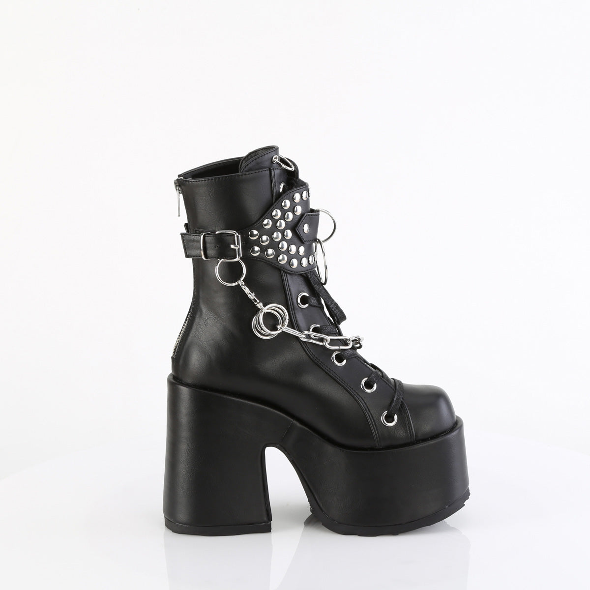 **5" Chunky Heel, 3" P/F Lace-Up Mid-Calf Boot, Back Zip (Demonia CAM65/B)