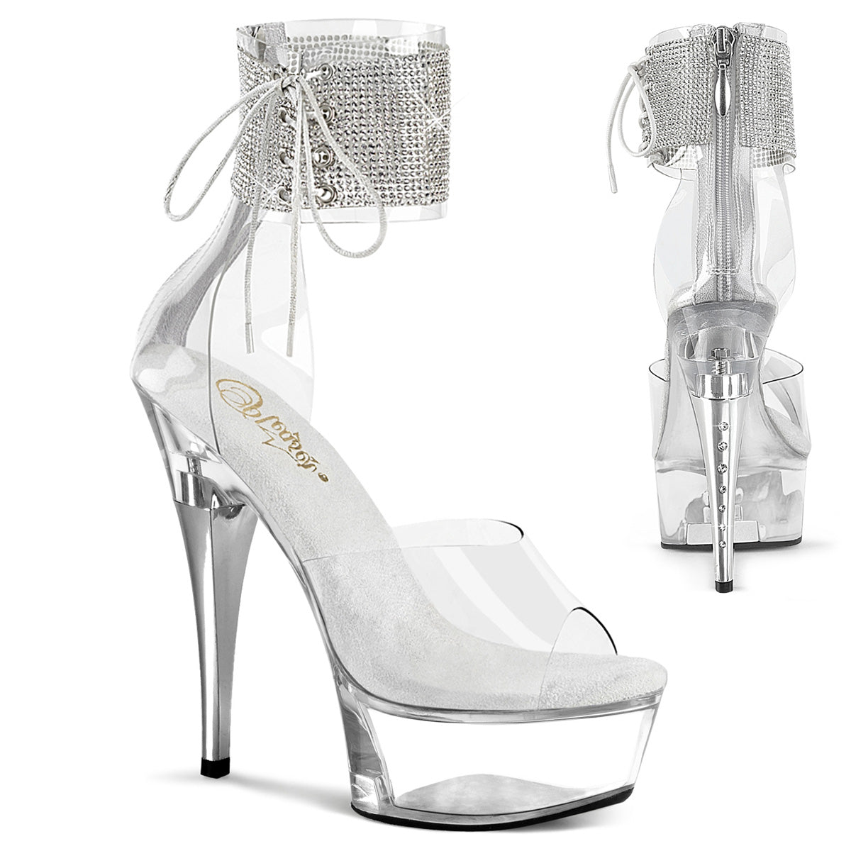 6" Heel, 1 3/4" PF RS Ankle Cuff Sandal, Back Zip (Pleaser CAP624RS/C/B)