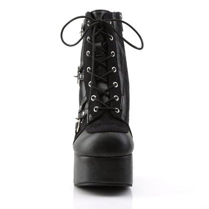 4 1/2" Heel, 2" PF Lace-Up Front Ankle Boot w/ Studs (Demonia CHA100/BVL-SUE)