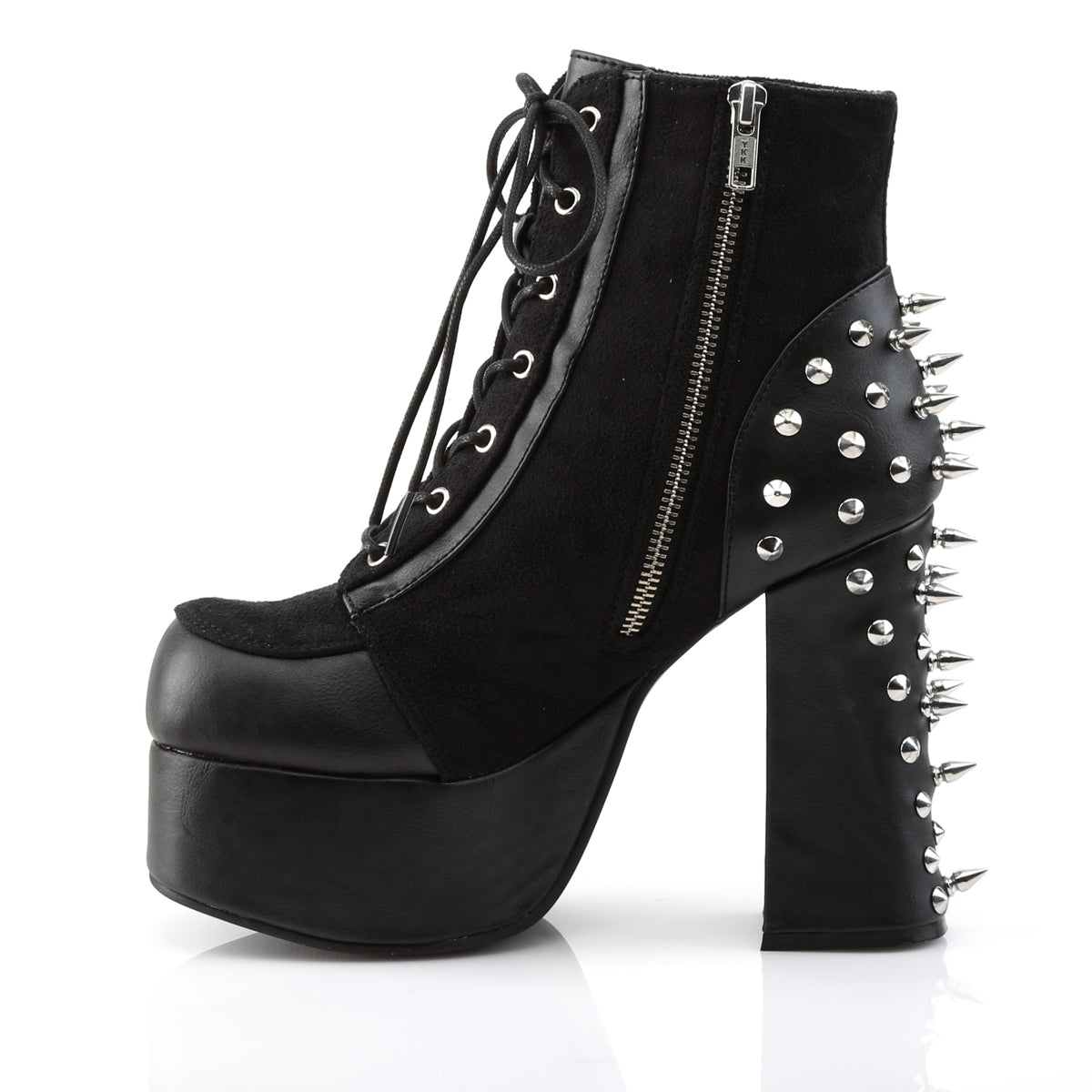 4 1/2" Heel, 2" PF Lace-Up Front Ankle Boot w/ Studs (Demonia CHA100/BVL-SUE)