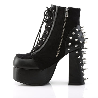 4 1/2" Heel, 2" PF Lace-Up Front Ankle Boot w/ Studs (Demonia CHA100/BVL-SUE)