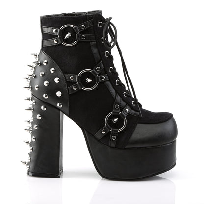4 1/2" Heel, 2" PF Lace-Up Front Ankle Boot w/ Studs (Demonia CHA100/BVL-SUE)