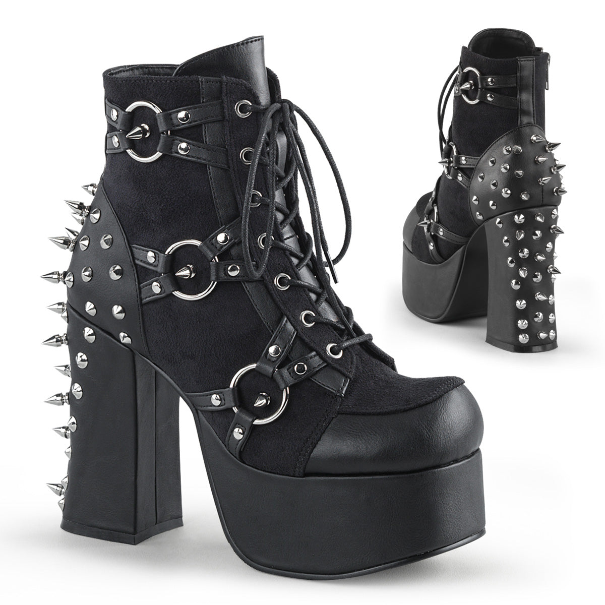 4 1/2" Heel, 2" PF Lace-Up Front Ankle Boot w/ Studs (Demonia CHA100/BVL-SUE)