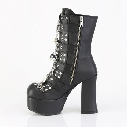 4 1/2" Heel, 2" PF Lace-Up Front Ankle Boot, Inside Zip (Demonia CHA118/BVL)