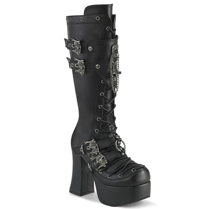 4 1/2" Heel, 2" PF Lace-Up Front Knee High Boot, Inside Zip (Demonia CHA230/BVL)
