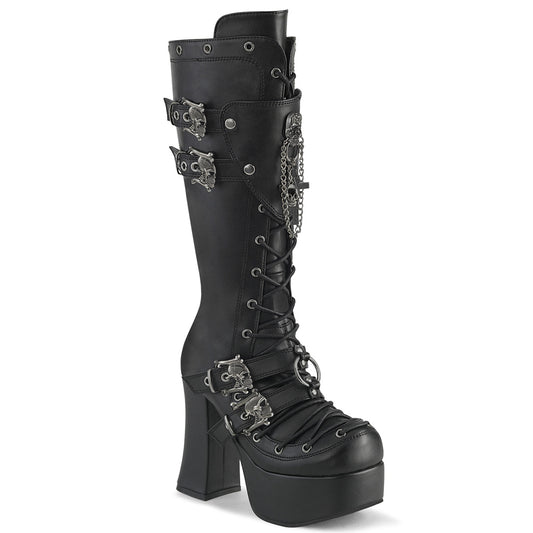 4 1/2" Heel, 2" PF Lace-Up Front Knee High Boot, Inside Zip (Demonia CHA230/BVL)