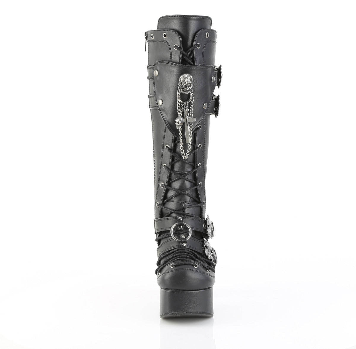4 1/2" Heel, 2" PF Lace-Up Front Knee High Boot, Inside Zip (Demonia CHA230/BVL)
