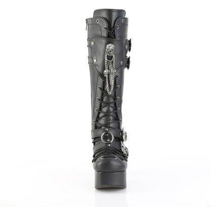 4 1/2" Heel, 2" PF Lace-Up Front Knee High Boot, Inside Zip (Demonia CHA230/BVL)