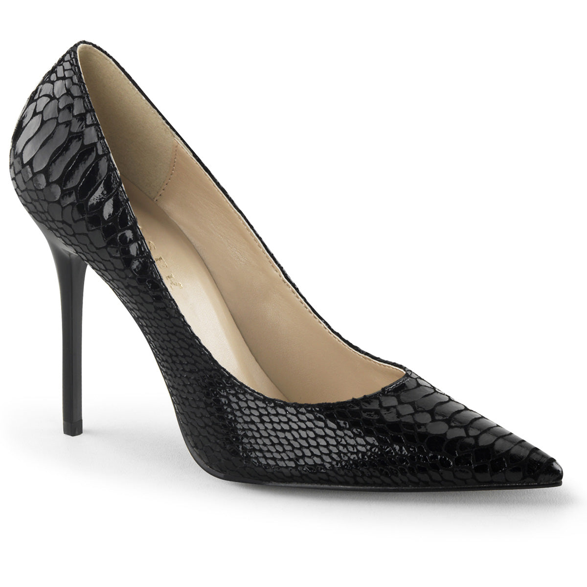 *4" Pointed-Toe Snake Print Leather Pump (Pleaser CLAS20SP/BLE)