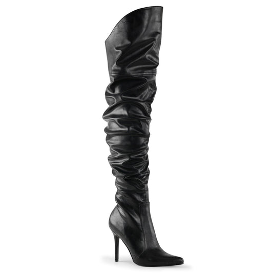 4" Heel Thigh High Pointed Boot w/PU Fur Lining, Side Zip (Pleaser CLAS3011/BPU)